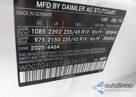 2020 Mercedes-Benz Gla 250 4Matic z USA, uszkodzony, nr VIN WDCTG4GB7LU024102